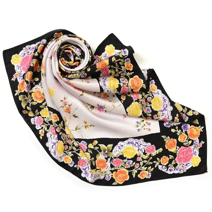 シルク スカーフ 花柄 大判 日本製 正方形 90 シルク100 ブランド 横浜 