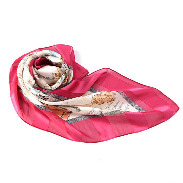 スカーフ シルク 日本製 大判 90 サテン 正方形 ベージュ ピンク
