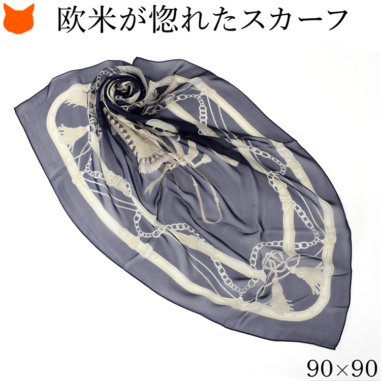 日本製 スカーフ シルク 正方形 シフォン 楽器柄 おしゃれ ブランド