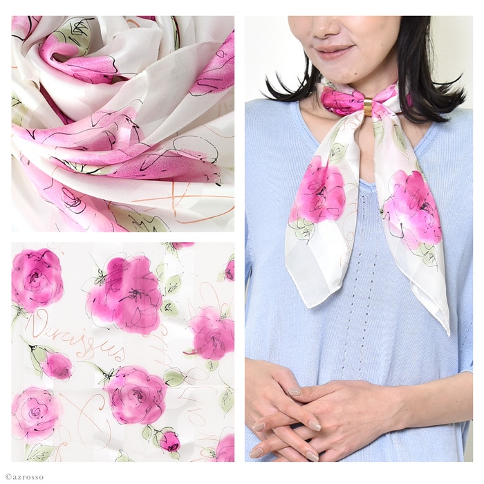 スカーフ シルク 大判 正方形 日本製 横浜スカーフ 花柄 おしゃれ 母