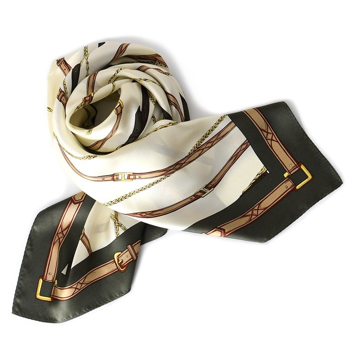 スカーフ シルク 日本製 大判 正方形 ベルト柄 シルク100% シルク