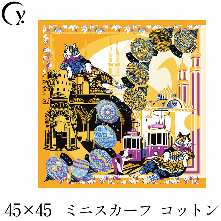 日本製 ミニ スカーフ コットン ハンカチ ドットワイ イエロー 黄色