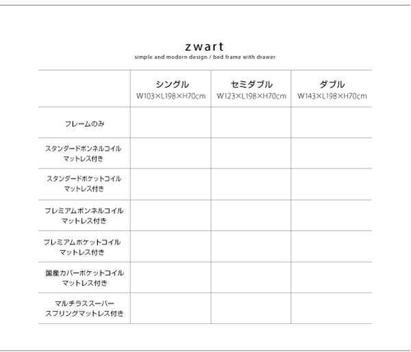 大阪 組立設置付き シンプルモダンデザイン・収納ベッド ZWART ゼワート 国産カバーポケットコイルマット付 セミダブル ブラック グレー