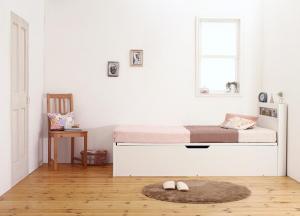 小さな部屋に合うショート丈収納ベッド 薄型プレミアムポケットコイルマットレス付き セミシングル ショート丈 深さグランド | ブランド登録なし