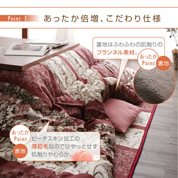 こたつ布団セット 長く使える日本製 家族で囲める大判ボリュームこたつ布団 くつろぎ 掛布団\u0026敷布団2点セット 正方形(75×75cm)天板対応の画像