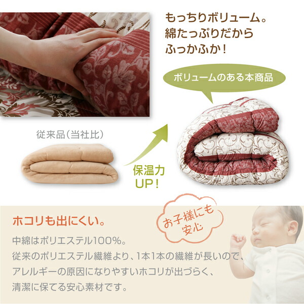 こたつ布団セット 長く使える日本製 家族で囲める大判ボリュームこたつ布団 くつろぎ 掛布団\u0026敷布団2点セット 正方形(75×75cm)天板対応の画像