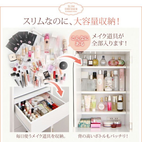 訳あり　　ドレッサー＆チェアー　セット コスメ収納　ミラー付き ドレッサー 姿見 全身ミラー 収納 スツール セット 化粧台 スリム