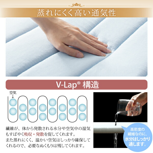 ベッドパッド 敷きパッド 綿100 日本製 高反発 寝心地が進化する・V-LAPニットベッドパッド ベッドパッド単品 セミダブル｜shiningstore-next｜09