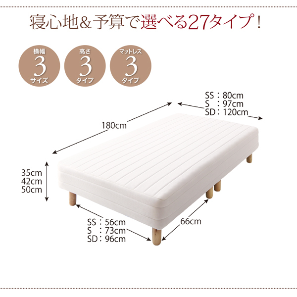 新 セミシングル ショート丈マットレスベッド 180cmの脚付きマットレスベッド 狭いスペースにもベッドが置ける 040109451 :ts