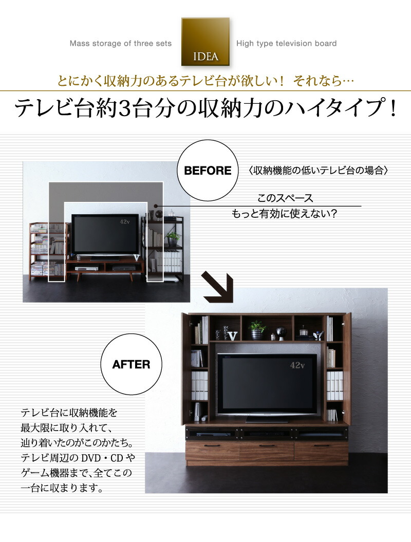 テレビ台 ハイタイプ リビング壁面収納 50型 50インチ 大型テレビ 収納