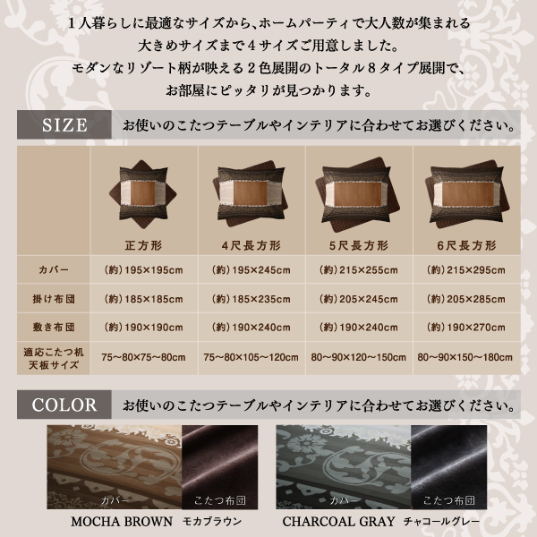 こたつ おしゃれ 贅沢裏毛布付リゾートモダン暖かこたつカバー こたつ布団シリーズ掛布団 敷布団2点セット カバーは別売 6尺長方形 90×180cm 天板対応 - 30