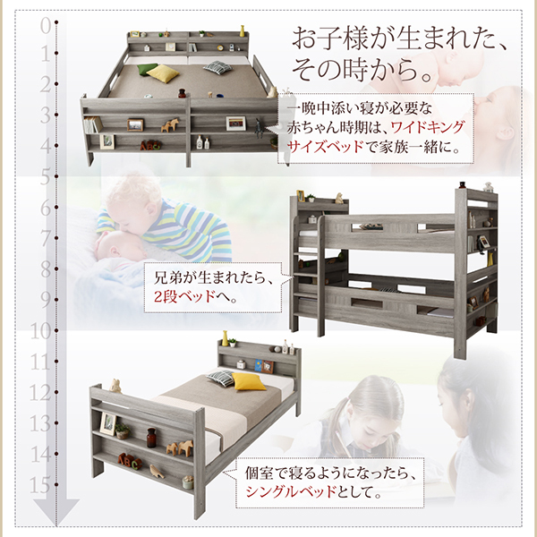 ベッドフレーム ベッド ずっと使える 2段ベッドにもなるワイドキング