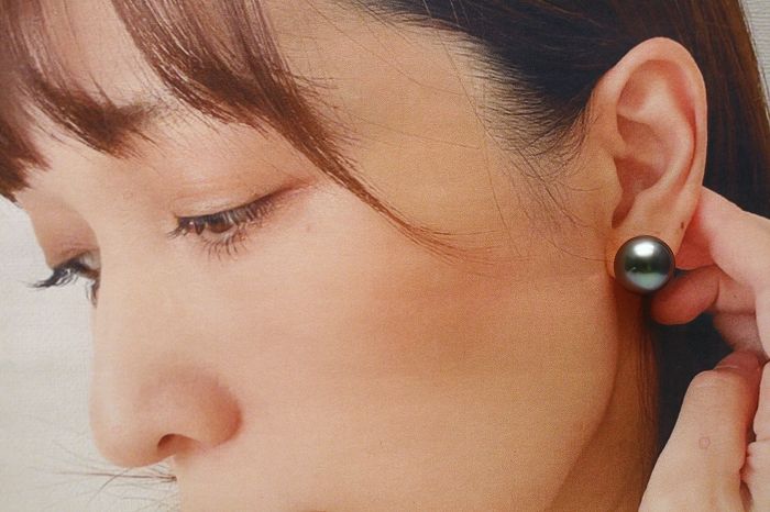タヒチ黒蝶真珠パールピアス シングルデザイン 13mm ピンクグレー 