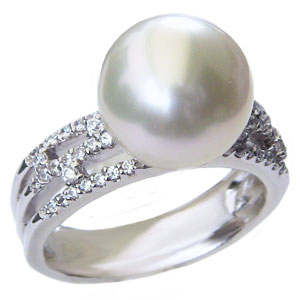 パール:真珠:指輪:南洋白蝶真珠:11mm:ホワイト系:PT900:プラチナ:ダイヤモンド:0.26ct:リング