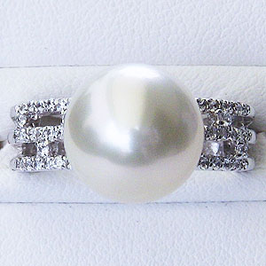 パール:真珠:指輪:南洋白蝶真珠:11mm:ホワイト系:PT900:プラチナ:ダイヤモンド:0.26ct:リング