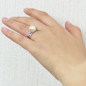 パール:真珠:指輪:南洋白蝶真珠:11mm:ホワイト系:PT900:プラチナ:ダイヤモンド:0.26ct:リング