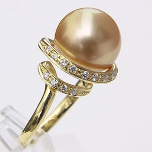パール 指輪 真珠 リング 南洋白蝶 ダイヤモンド ゴールド系 12mm 18金 