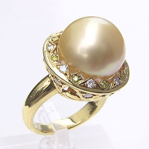 南洋白蝶真珠:ダイヤモンド:パール:リング:ゴールド系:14.5mm:K18:ゴールド:指輪