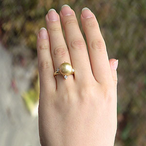 パール 指輪 真珠 リング 南洋白蝶真珠 ダイヤモンド クリーム系 12mm