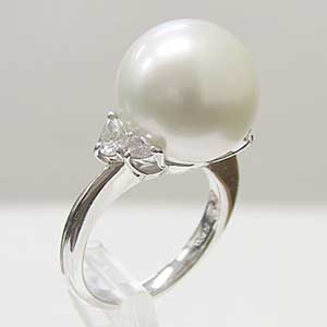 ブライダル リング パール 指輪 南洋真珠パール PT900プラチナリング ダイヤモンド