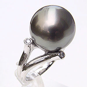 タヒチ黒蝶真珠:リング:パール:グレー系:15mm:PT900:プラチナ:ダイヤモンド:指輪