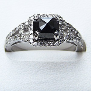 指輪ダイヤモンド リング 一粒 ブラックダイヤモンド ホワイトゴールド