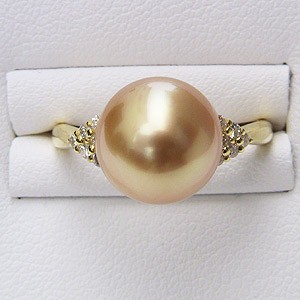 パール 指輪 真珠 リング 南洋白蝶 ダイヤモンド ゴールド系 10mm 18金