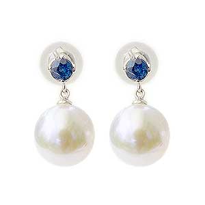 パール ピアス 18金 18k 真珠 アコヤ本真珠 アクアマリン アクアマリン