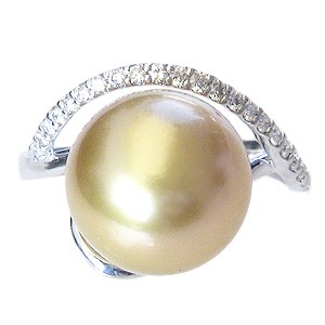 真珠:パール:リング:南洋白蝶真珠:真珠の直径:約11mm:ゴールド色:ダイヤモンド:0.21ct:K18WG:ホワイトゴールド:指輪