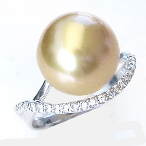 真珠:パール:リング:南洋白蝶真珠:真珠の直径:約11mm:ゴールド色:ダイヤモンド:0.21ct:K18WG:ホワイトゴールド:指輪