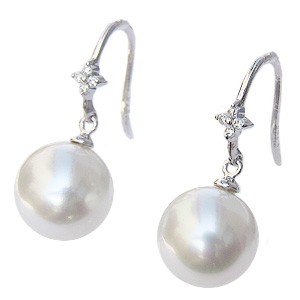 南洋白蝶真珠:10mm:パール:ピアス:K18WG:ホワイトゴールド:ホワイトピンク色真珠:セミラウンド形:アメリカンフック式:揺れるブラタイプ