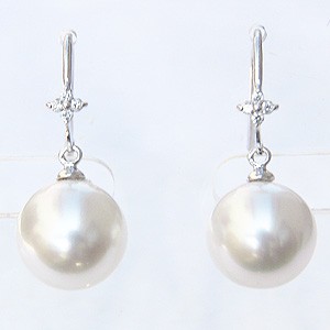 南洋白蝶真珠:10mm:パール:ピアス:K18WG:ホワイトゴールド:ホワイトピンク色真珠:セミラウンド形:アメリカンフック式:揺れるブラタイプ