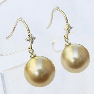 A6832 南洋真珠　天然　本真珠　ピアス 18k金 海水 真珠　ゴールドパール パール ピアス 18金 18k 真珠 ゴールデン 南洋白蝶真珠 ゴールド系