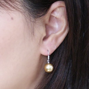 パール:ピアス:真珠:ゴールデンパール:南洋白蝶真珠:ゴールド系:直径10mm:ダイヤモンド:0.06ct:K18WG:ホワイトゴールド