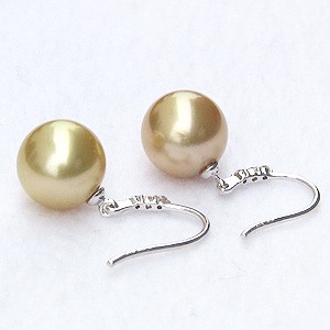 パール:ピアス:真珠:ゴールデンパール:南洋白蝶真珠:ゴールド系:直径10mm:ダイヤモンド:0.06ct:K18WG:ホワイトゴールド