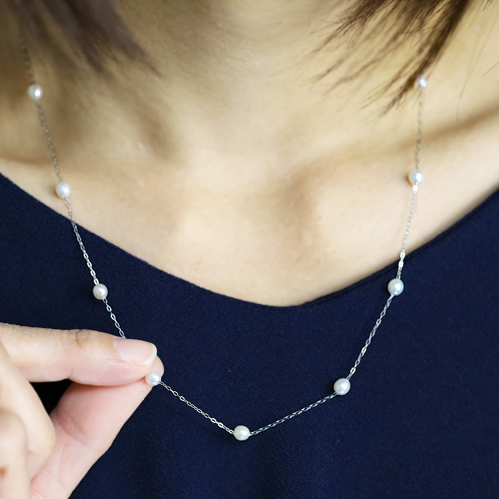 淡水 真珠 パール ステーション ネックレス サージカルステンレス