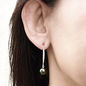 パール ピアス 18金 18k フックピアス ゆれる 揺れる ぶら下がり 黒