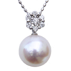 真珠 ネックレス パール 本真珠 大珠9mm ダイヤモンド 0.12ct ホワイト