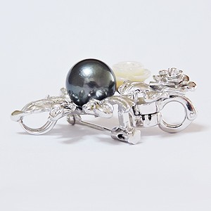 ブローチ パールブローチ 真珠ブローチ ペンダント兼用 真珠 パール 黒