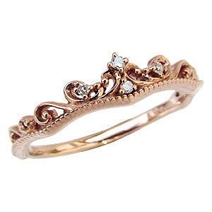 ティアラリング ダイヤモンド k18 ピンクゴールド 指輪 ダイヤ 0.03ct