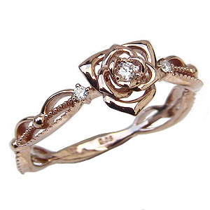 ダイヤモンドリング 薔薇モチーフ 指輪 バラ ピンクゴールド k18 金