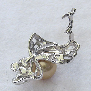 ブローチ 真珠ブローチ 兼 ペンダント 南洋白蝶真珠 ゴールド系 10mm