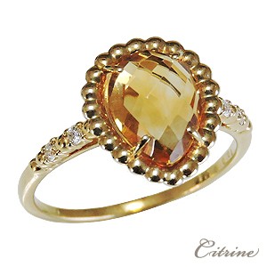 指輪 k18 ゴールド シトリン リング 黄水晶 しずく型 ダイヤモンド 11