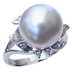 パール:真珠:指輪:南洋白蝶真珠:12mm:PT900:プラチナ:ダイヤモンド:0.10ct:リング