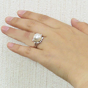 パール:真珠:指輪:南洋白蝶真珠:12mm:PT900:プラチナ:ダイヤモンド:0.10ct:リング