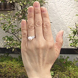 花珠真珠 パールリング 真珠指輪 純プラチナ PT999 あこや本真珠 大珠 9mm ダイヤモンド 0.21ct