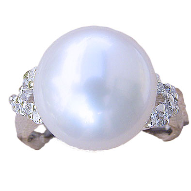 パール:リング:真珠:指輪:南洋白蝶真珠:ホワイト系:13mm:ダイヤモンド:0.17ct:PT900:プラチナ