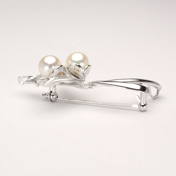 パール ブローチ 真珠ブローチ フォーマル 植物モチーフ 本真珠 あこや