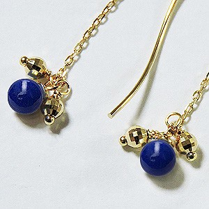 【Rtav】特価 K18 AAA ラピスラズリ８mm ロングアメリカンピアス アメリカンピアス チェーン式 ラピスラズリ ロングピアス k18