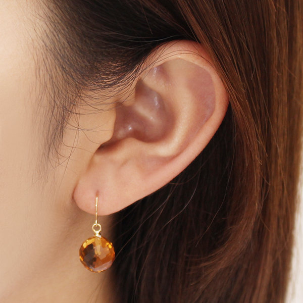 高速 割引 平日 フックピアス ピアス シトリン ミラーボール 黄水晶 10mm 天然 アクセサリー